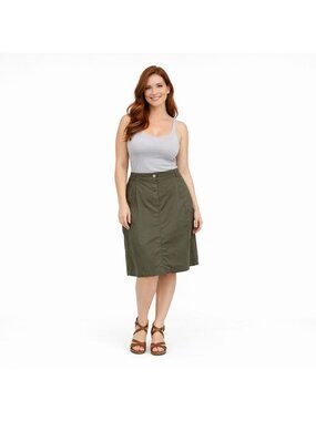 2/$30 Hubert Gasser Olive 10/12 Green Midi Skirt With Pockets Elastic Waist Pock